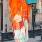 Lockeres langes Kleid mit Blumenmuster und halben Ärmeln