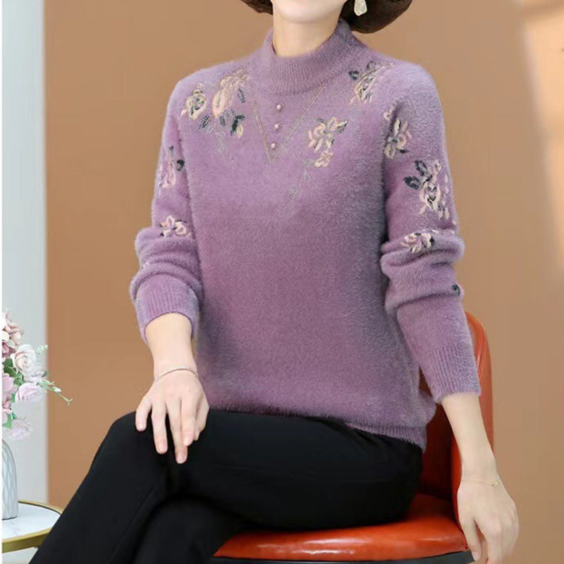 Women's Half-Turtleneck Plush-Lined Thickened Sweater