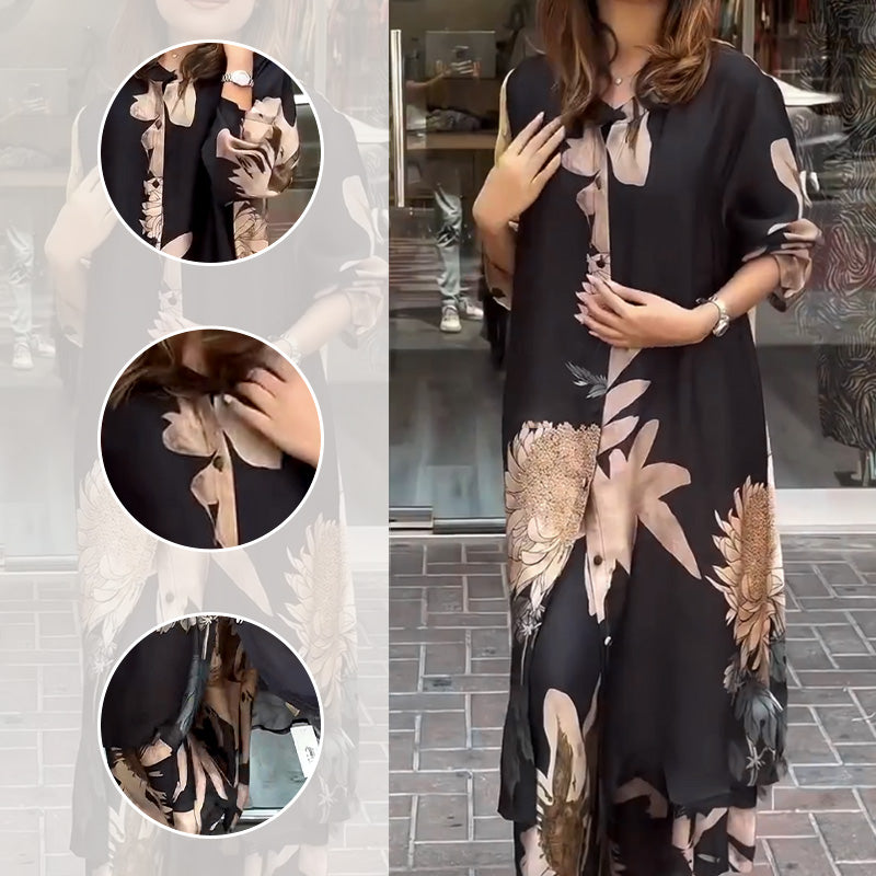🌸Frühlingsangebote🌸 Lässiges 2-teiliges Set aus Hemd und Hose mit Revers für Damen