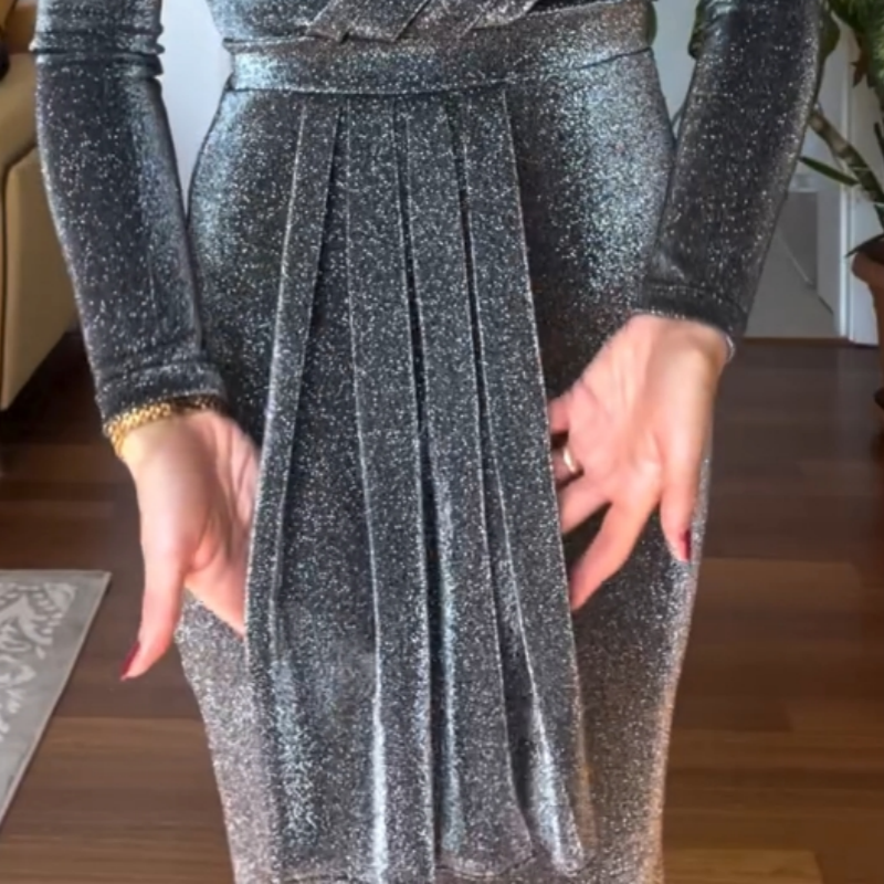 Sexy Wickelkleid mit Langarm und V-Ausschnitt