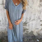 ⏳Begrenzte Zeit 50% Rabatt💥Lässiges Baumwoll-Leinen-Kleid mit V-Ausschnitt für Frauen