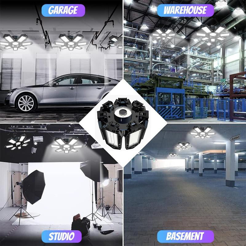 Helle LED-Garagenleuchte mit verformbaren Paneelen