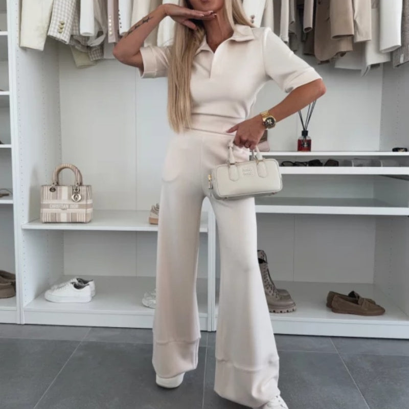 😍2-teiliges Set aus einfarbigem Reversoberteil und Hose mit weitem Bein