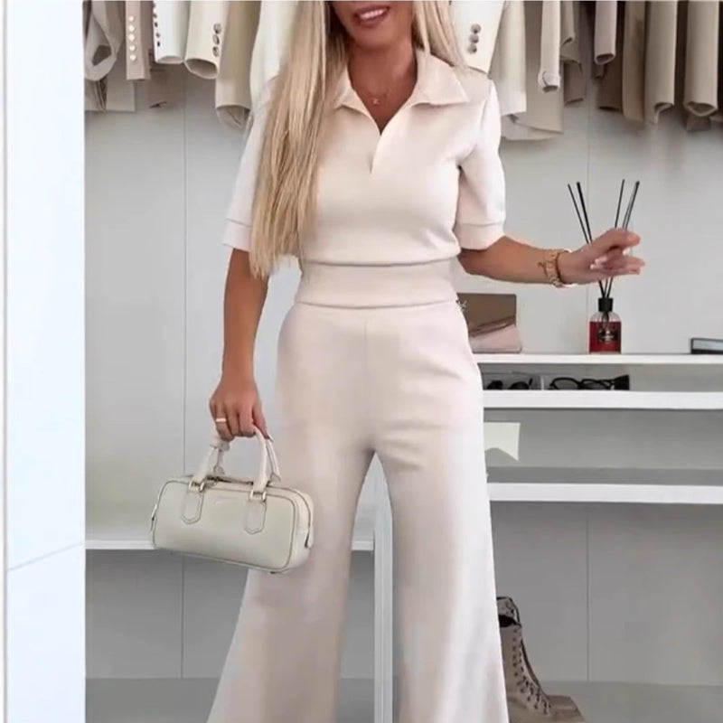 😍2-teiliges Set aus einfarbigem Reversoberteil und Hose mit weitem Bein