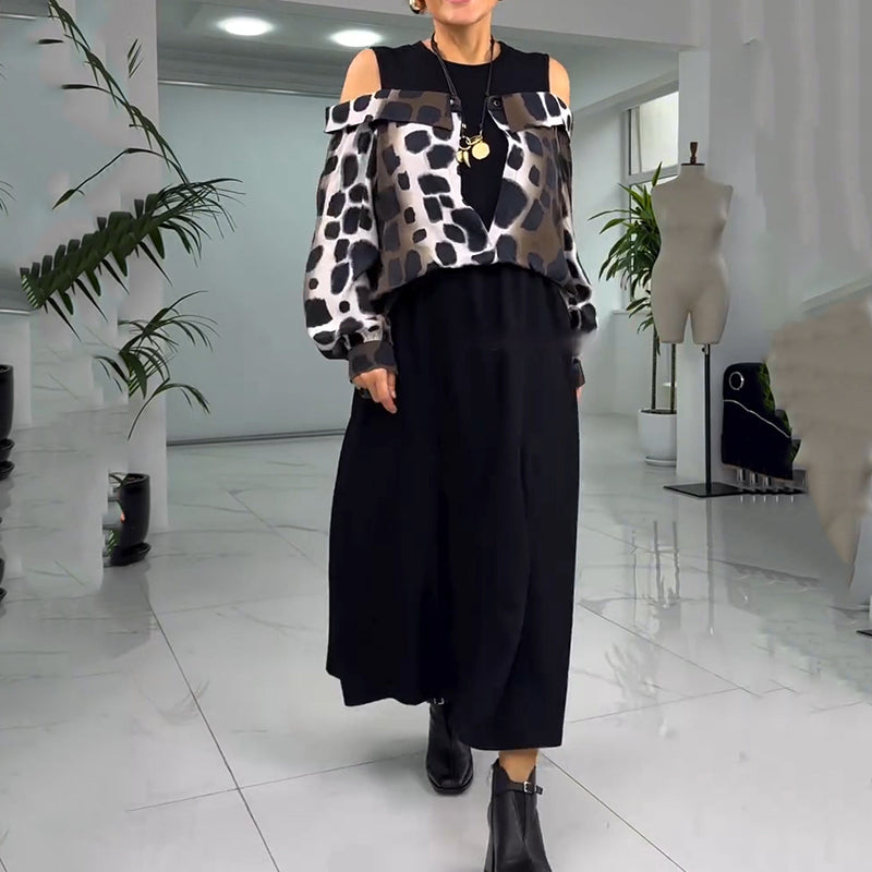 💥Neue Frühjahrskleidung 50% RABATT💥Damen einzigartiges Kleid in Layering-Optik mit Cold Shoulder