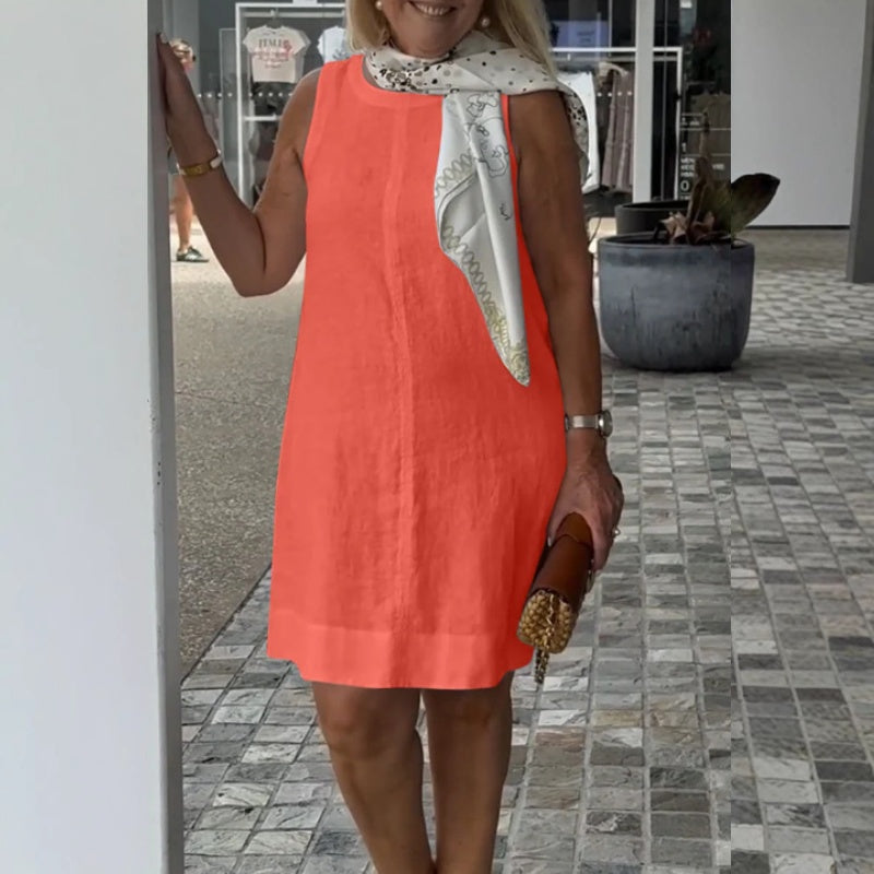 Lässiges ärmelloses Kleid mit Rundhalsausschnitt für Damen