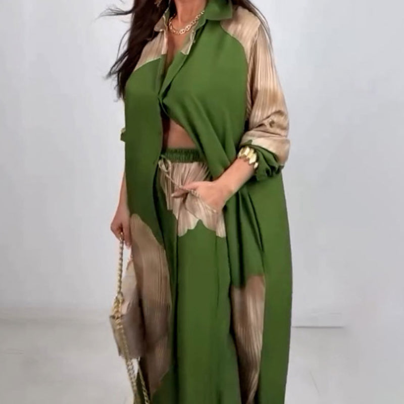 🔥Set aus langem Hemd mit durchgehender Knopfleiste und Hose mit Kordelzug