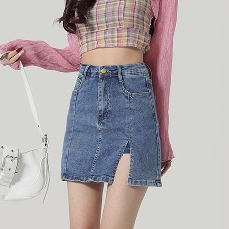 💥50% rabatt🌿 Kurze Jeansröcke mit hoher Taille und Schlitz für Damen
