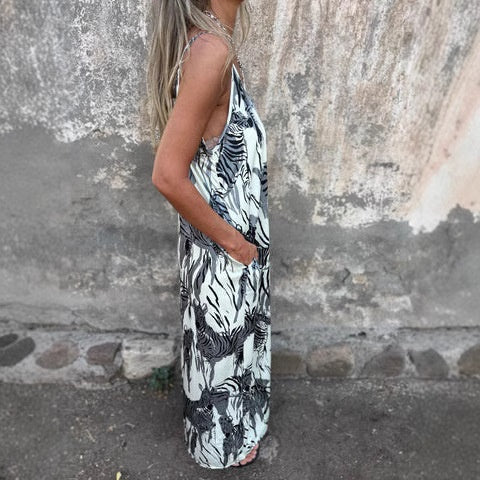 Bedrucktes rückenfreies Kleid mit Spaghetti-Trägern