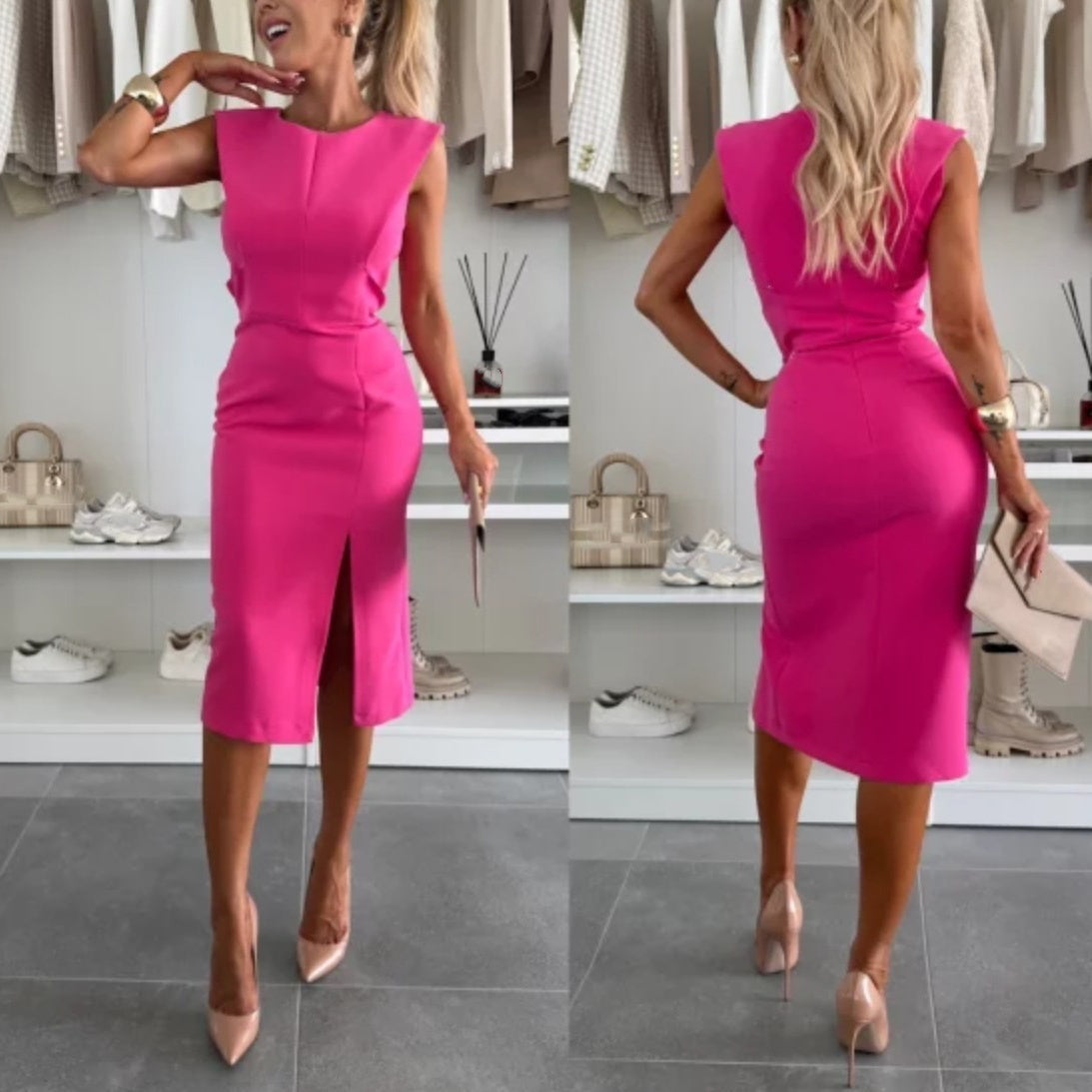 ⏳24-Stunden-Lieferung💥Ärmelloses, figurbetontes Damenkleid mit Schlitz