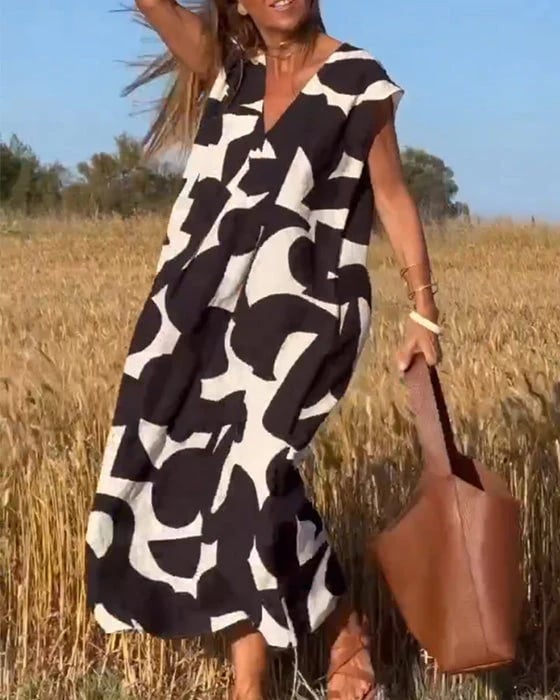 Robe Femme Ample En Coton-lin - Coupe A, Manches Courtes, Avec Poches - Taille S à 5XL - Multi Coloris