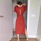 🌸50% Rabatt🔥Elegantes Damenkleid mit Taillenschnürung und seitlichem Schlitz und V-Ausschnitt