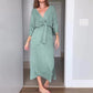 🌸50% Rabatt🔥Elegantes Damenkleid mit Taillenschnürung und seitlichem Schlitz und V-Ausschnitt