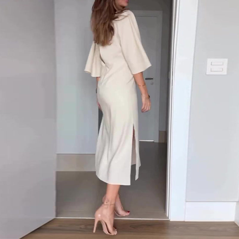 🌸50% Rabatt🔥Elegantes Damenkleid mit Taillenschnürung und seitlichem Schlitz und V-Ausschnitt
