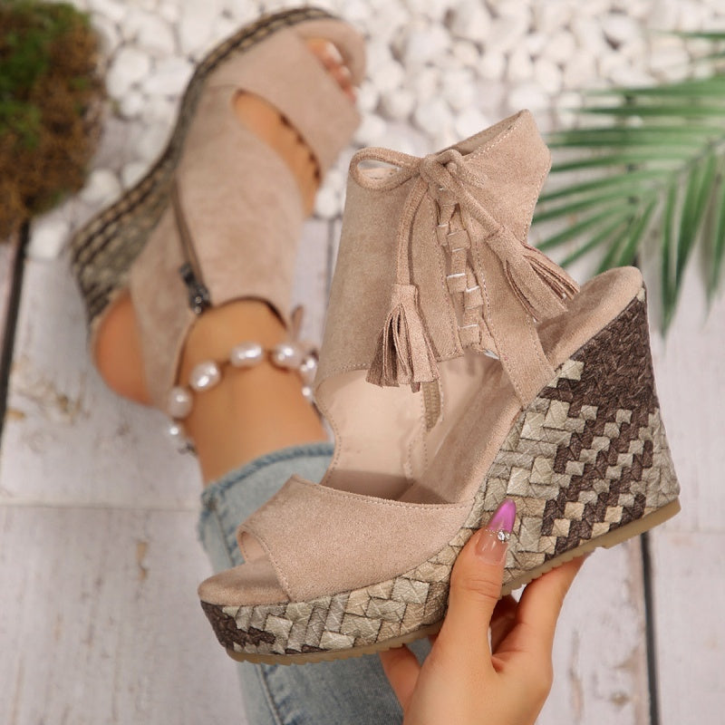 Frauen Quaste Open Tobe Plattform Keilsandalen✨✨