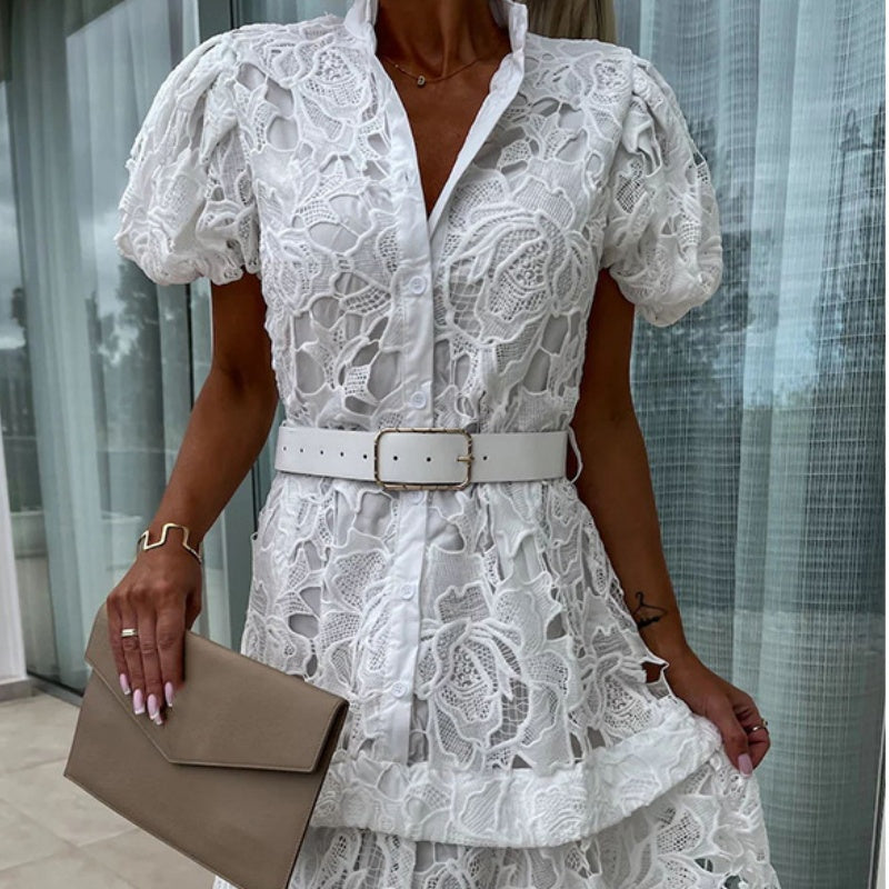 ✨Hot Sale 49% Off🌸Damen Retro Kurzarmkleid mit ausgehöhlter Spitze