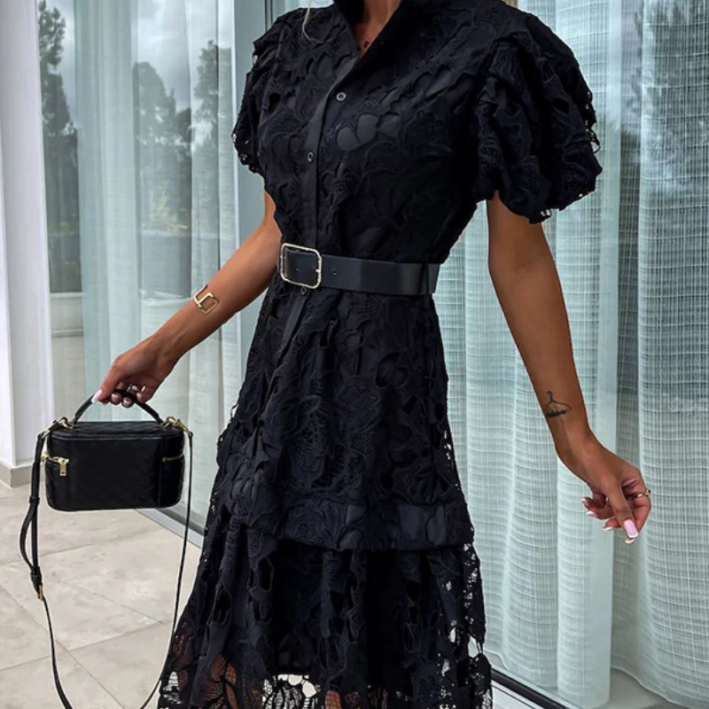 ✨Hot Sale 49% Off🌸Damen Retro Kurzarmkleid mit ausgehöhlter Spitze