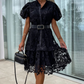 ✨Hot Sale 49% Off🌸Damen Retro Kurzarmkleid mit ausgehöhlter Spitze