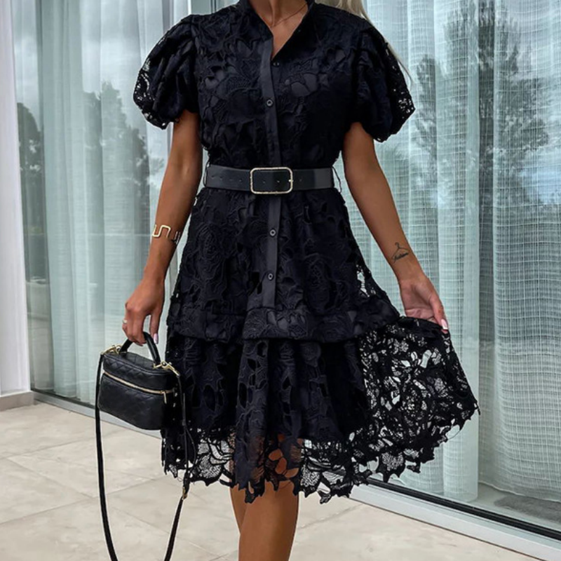 ✨Hot Sale 49% Off🌸Damen Retro Kurzarmkleid mit ausgehöhlter Spitze