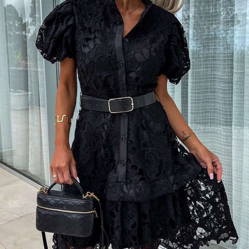 ✨Hot Sale 49% Off🌸Damen Retro Kurzarmkleid mit ausgehöhlter Spitze
