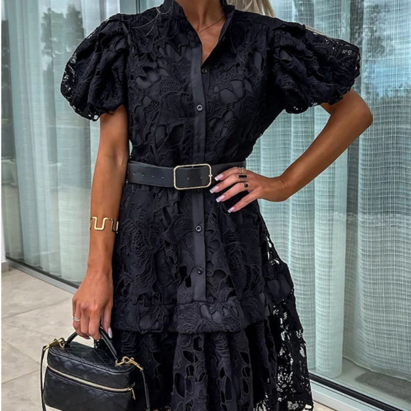 ✨Hot Sale 49% Off🌸Damen Retro Kurzarmkleid mit ausgehöhlter Spitze