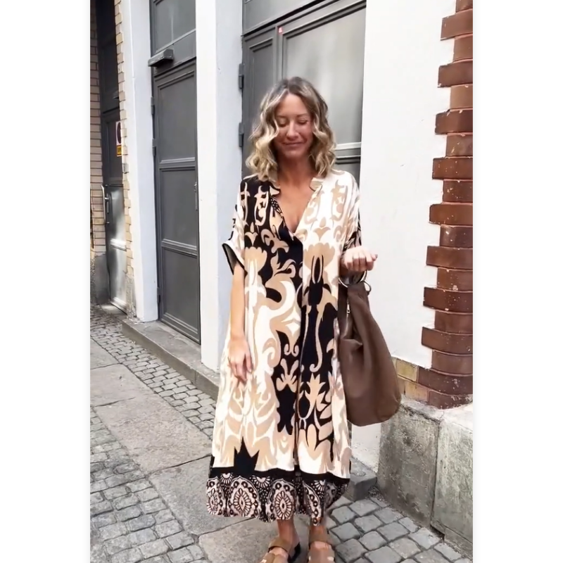 Lose V-Ausschnitt mit Frauen gedrucktes Kleid👗