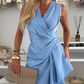 ⏳Begrenzte Zeit 50% Rabatt💥Satin-Midikleid mit V-Ausschnitt und Rüschen und unregelmäßigem Rüschensaum