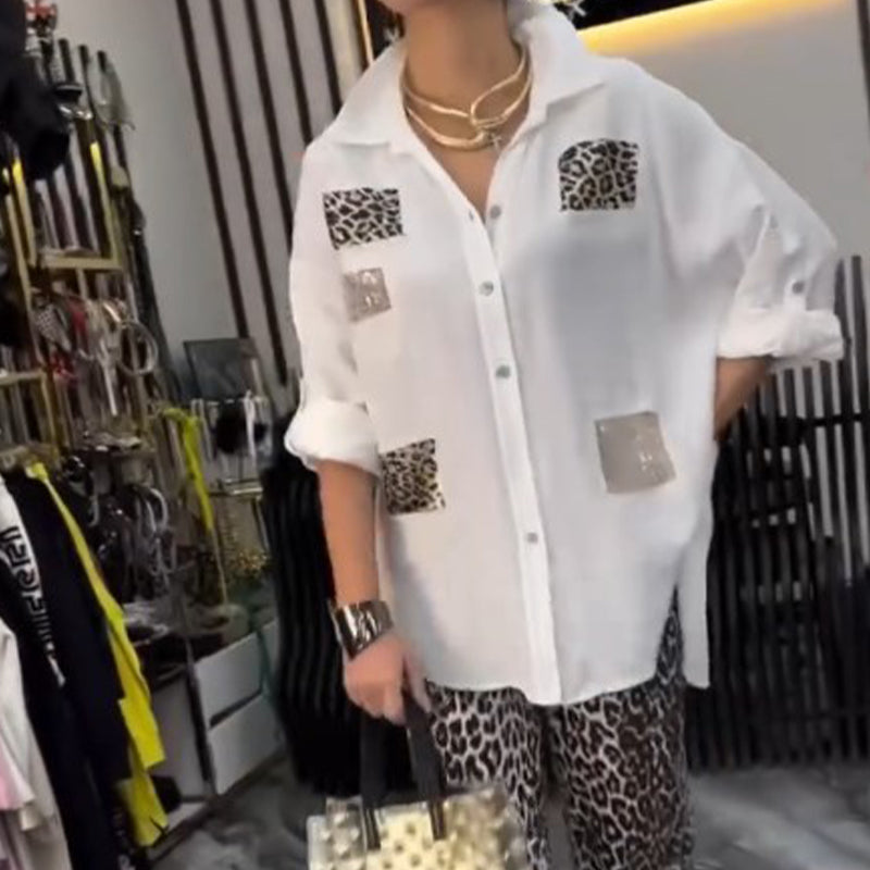 Damen lässiges, modisches zweiteiliges Set mit Leopardenmuster
