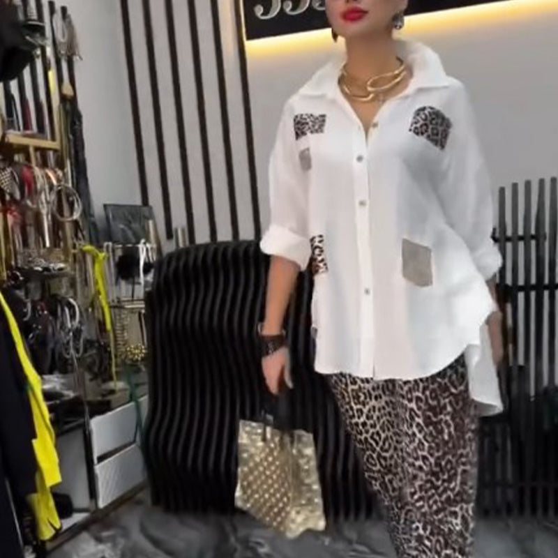 Damen lässiges, modisches zweiteiliges Set mit Leopardenmuster