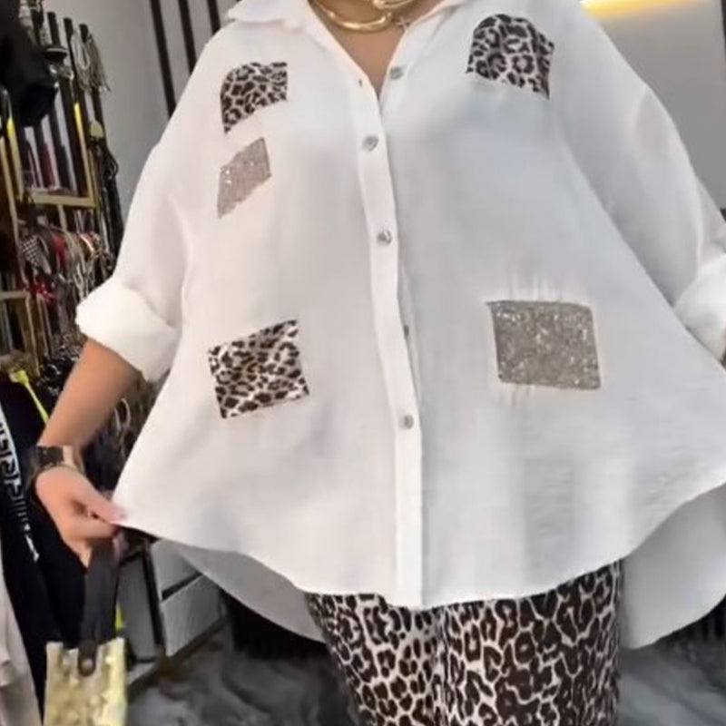 Damen lässiges, modisches zweiteiliges Set mit Leopardenmuster