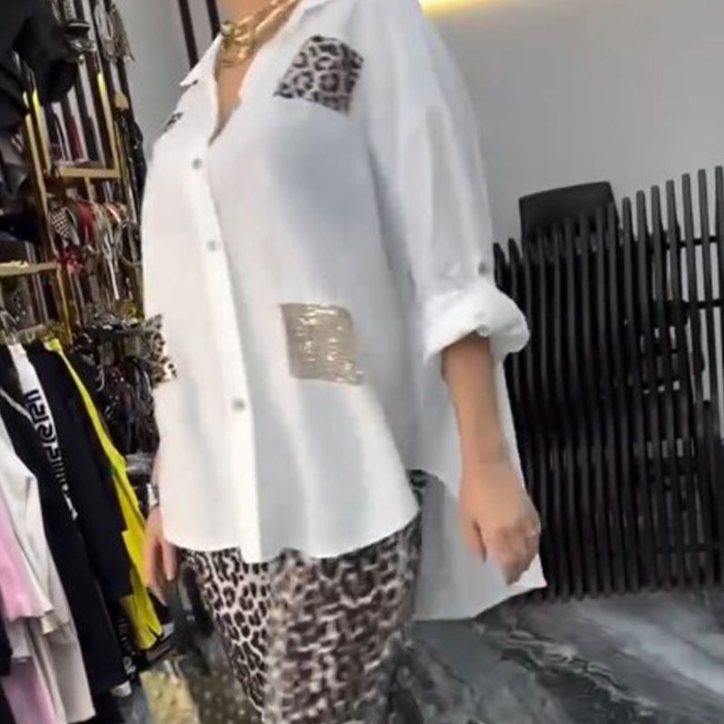 Damen lässiges, modisches zweiteiliges Set mit Leopardenmuster