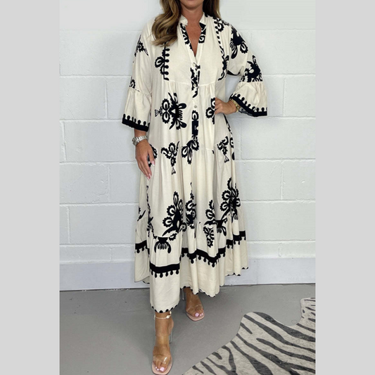 🌸Atmungsaktives Sommerkleid mit Ethno-Druck – Leicht & Reisefreundlich für Damen