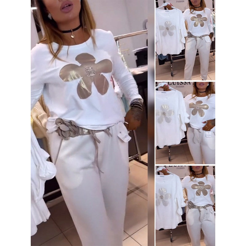 Damen-Langarmshirt mit Blumenprint und Rundhalsausschnitt