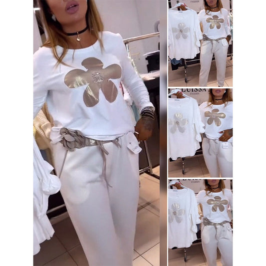 Damen-Langarmshirt mit Blumenprint und Rundhalsausschnitt