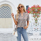 🌟 Kurzärmliges T-Shirt mit Blumenmuster und V-Ausschnitt und Rüschen