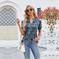 🌟 Kurzärmliges T-Shirt mit Blumenmuster und V-Ausschnitt und Rüschen