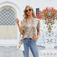 🌟 Kurzärmliges T-Shirt mit Blumenmuster und V-Ausschnitt und Rüschen