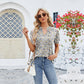🌟 Kurzärmliges T-Shirt mit Blumenmuster und V-Ausschnitt und Rüschen