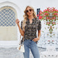 🌟 Kurzärmliges T-Shirt mit Blumenmuster und V-Ausschnitt und Rüschen