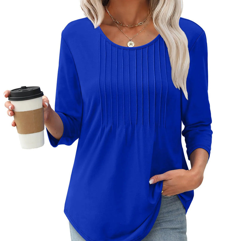 🌸Sommer Special💐Dünne Bluse mit Rundhalsausschnitt und lockerer Passform