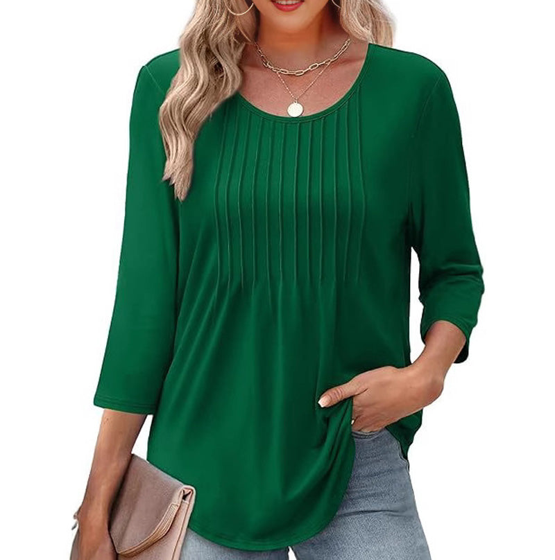 🌸Sommer Special💐Dünne Bluse mit Rundhalsausschnitt und lockerer Passform