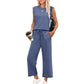 🌺2025 Neu eingetroffen - 50% OFF🌺2025 Neue Frauen Casual Cap Sleeve Top Wide Leg Crop Pants Zweiteilige Sets