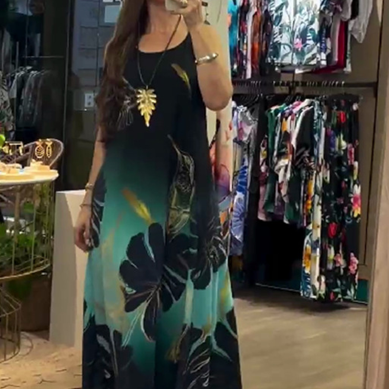🌸50% rabatt🌸Damen lockeres bedrucktes ärmelloses Maxikleid
