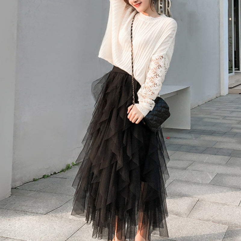 🌸HEISSER VERKAUF 55% RABATT🌸Eleganter, unregelmäßig geschichteter, langer Rock mit Rüschen
