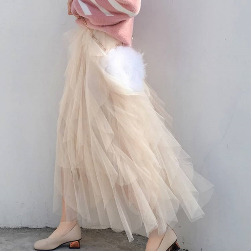 🌸HEISSER VERKAUF 55% RABATT🌸Eleganter, unregelmäßig geschichteter, langer Rock mit Rüschen