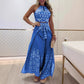 🌺2025 Neu eingetroffen - 50% OFF🌺Damen-Set mit Retro-Muster und ethnischem Neckholder-Oberteil mit ärmellosem Bein und Hose mit weitem Bein