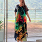 Damen lockeres Freizeitkleid mit V-Ausschnitt, Druck und kurzen Ärmeln