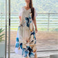 Damen lockeres Freizeitkleid mit V-Ausschnitt, Druck und kurzen Ärmeln