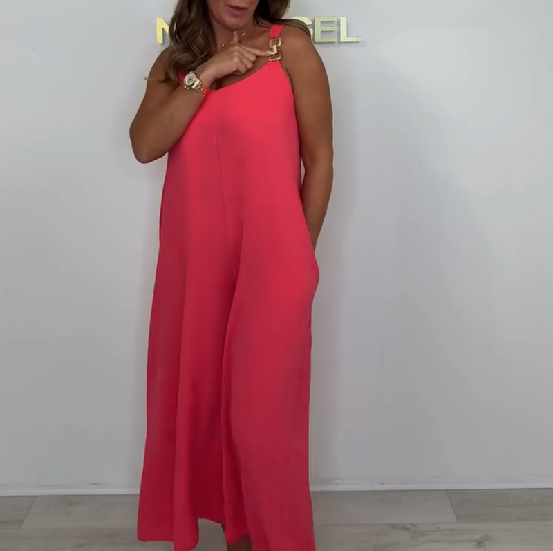 Bequemer und eleganter rückenfreier Jumpsuit in Volltonfarbe für Damen