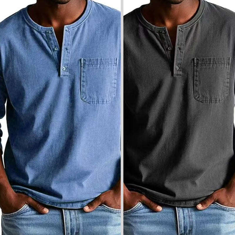 🔥🎁 Herren - Vintage Langarmhemd mit Relief-Taschen 🔥🎁